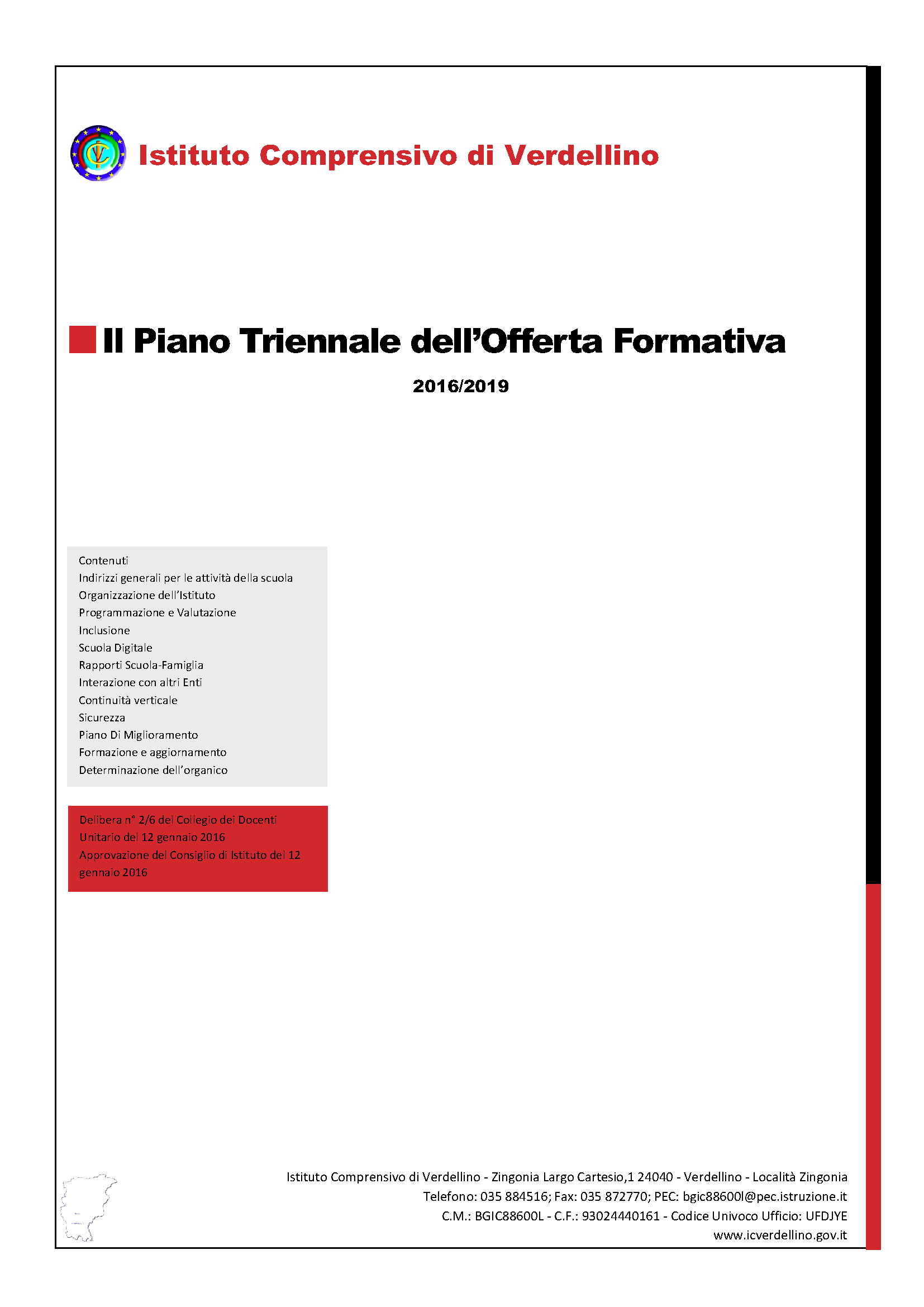 Copertina del documento del Piano triennale