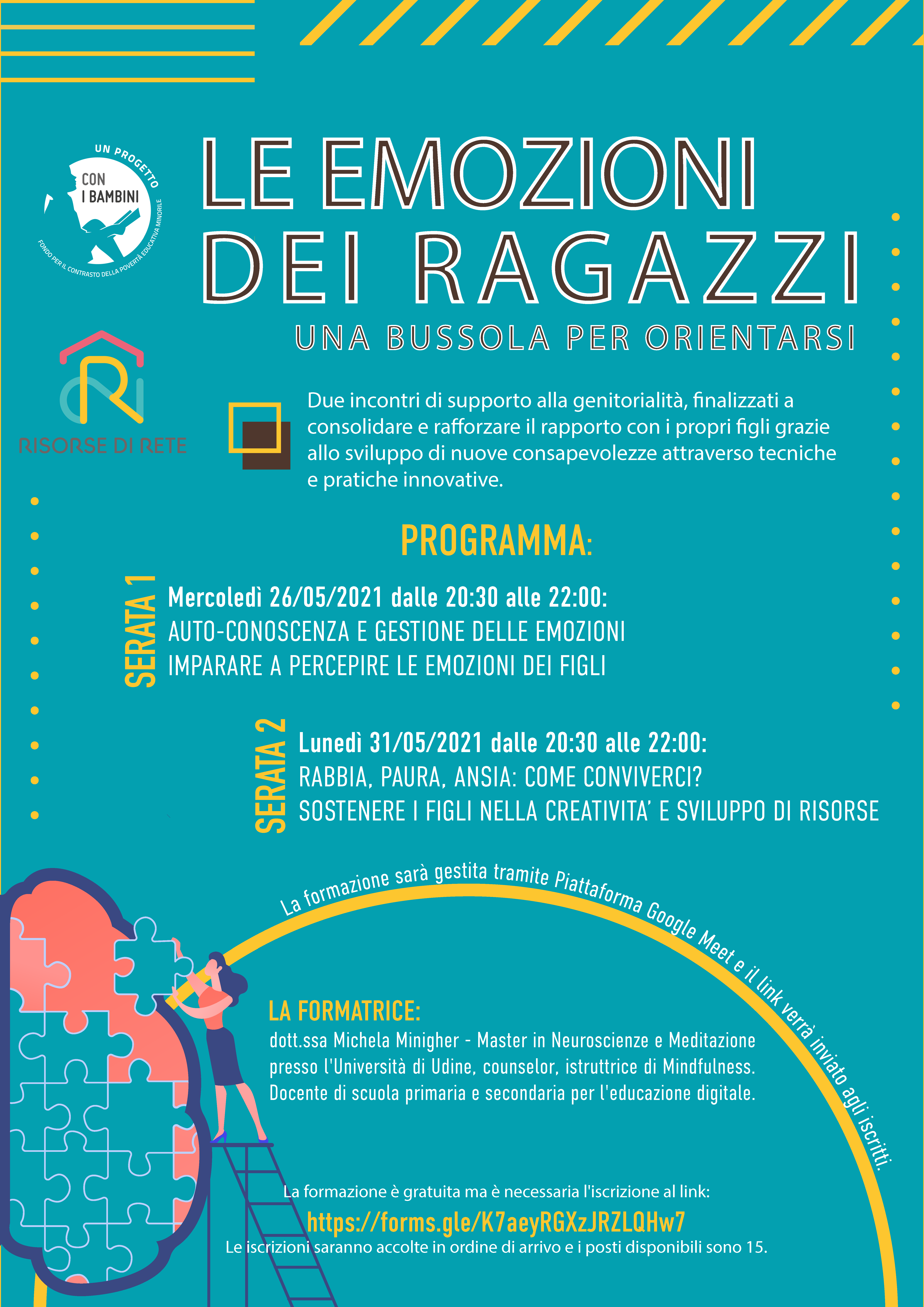 Locandina dei Webinar Emozioni Dei Ragazzi il testo è riportato nell'articolo