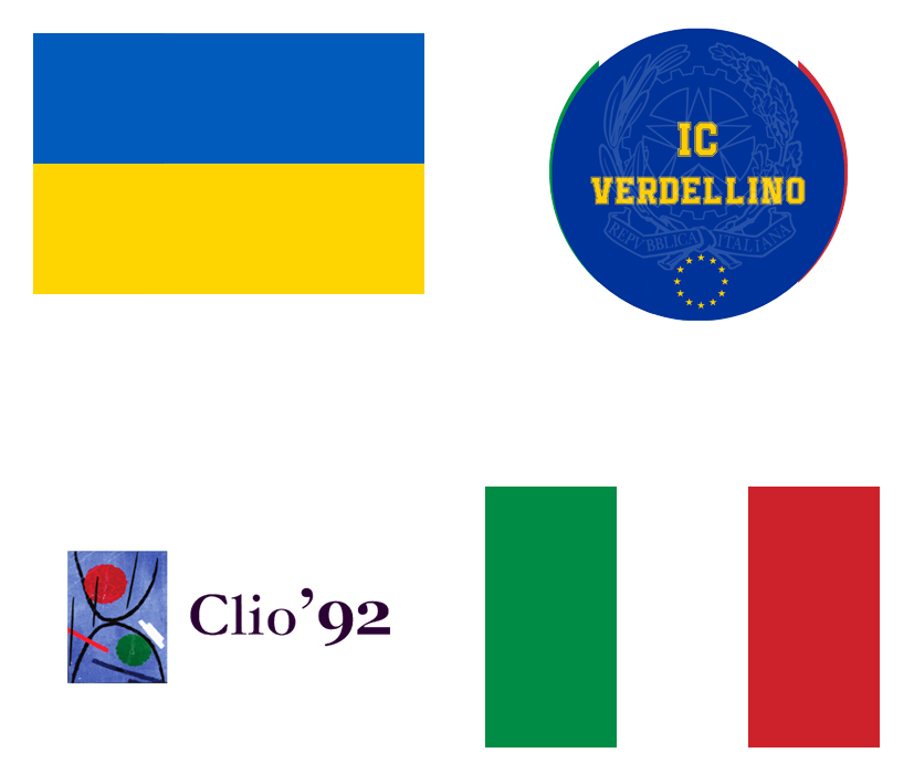 Bandiera ucraina, italiana, logo IC e Clio 92
