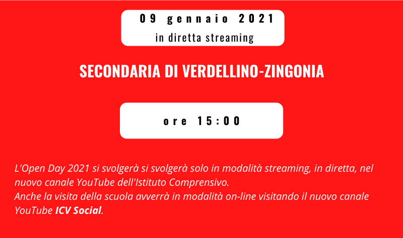 Open day 21 secondaria in modalità streaming online il 9 gennaio alle ore 15 in diretta sul canale youtube