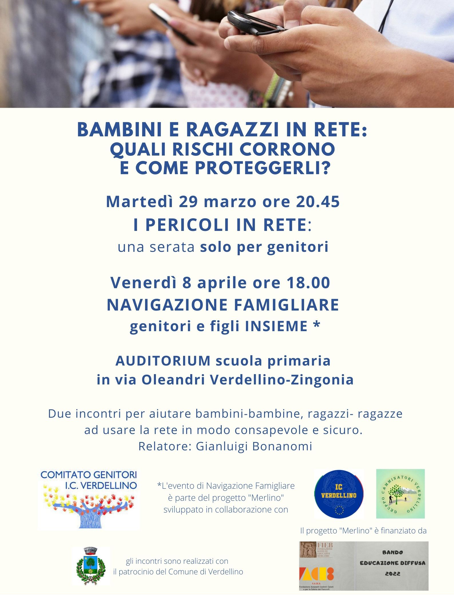 Locandina evento con testo dell'articolo ed immagine di smartphone