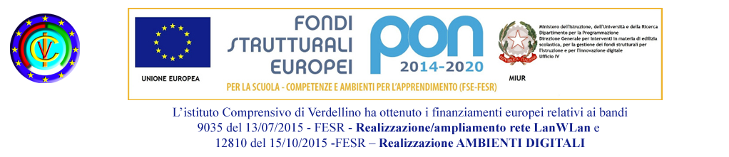 logo fondi strutturali europei con indicazione dei PON FESR finanziati da bando per realizzazione rete WLan e Ambienti digitali